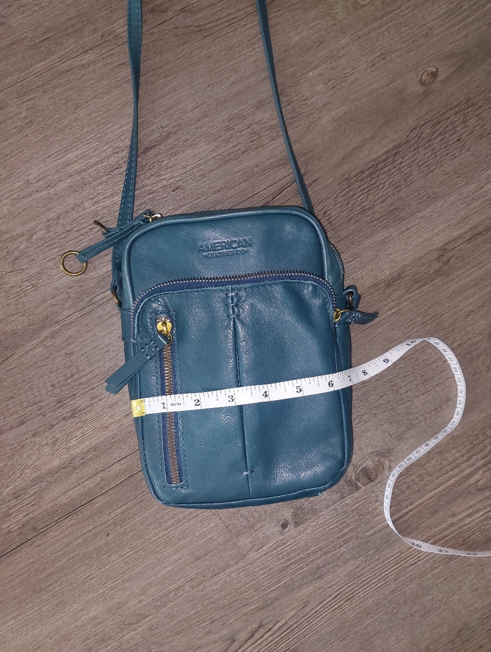 "American Leather Co." Teal Leather Crossbody Bag - Picture 6 of 8